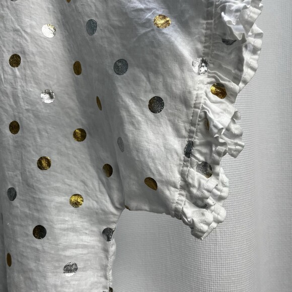 For Cynthia 100% Linen White Cropped Boxy Top Silver & Gold Polka Dot Medium - Picture 9 of 9